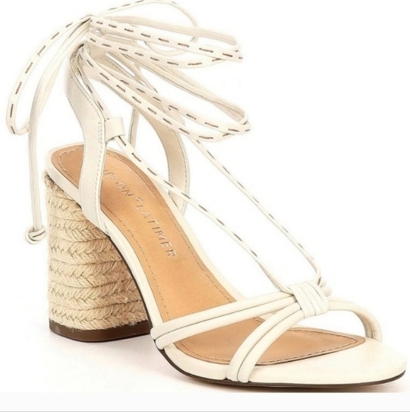 Gibson Latimer Shoes - Gibson Latimer Tasha Sheep Leather Cream Ankle Wrap Jute Block Heel Sandal